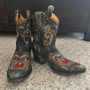 Old Gringo Little G Black Ankle Cowgirl Heart Boots Size 7.5